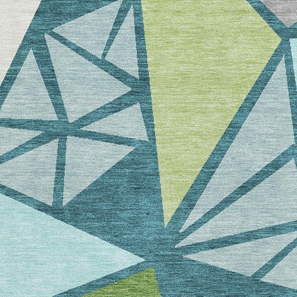 HomeRoots 9' X 12' Teal Green Geometric Area Rug - Washable, Stain-Resistant, UV Protected for Family Homes 681550