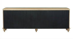 English Elm Ashtin Brown Finish Console Cabinet with Oversize Handles, Turned Wood Legs, 4-Door Storage, 70lb Top Limit B2726P285787