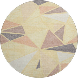 HomeRoots 8' Wheat Gray and Copper Geometric Washable Round Rug – UV Protected, Stain Resistant, Kid & Pet Friendly 681554