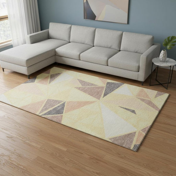 HomeRoots 8' X 10' Wheat Gray & Copper Geometric Area Rug - Durable, Washable, UV Protected for Modern Spaces 681555