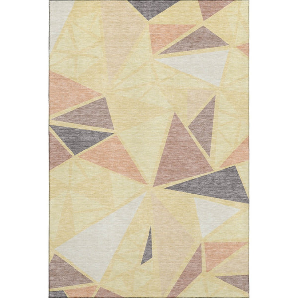 HomeRoots 8' X 10' Wheat Gray & Copper Geometric Area Rug - Durable, Washable, UV Protected for Modern Spaces 681555