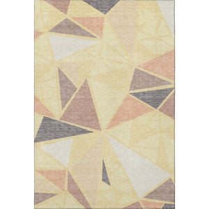 HomeRoots 8' X 10' Wheat Gray & Copper Geometric Area Rug - Durable, Washable, UV Protected for Modern Spaces 681555