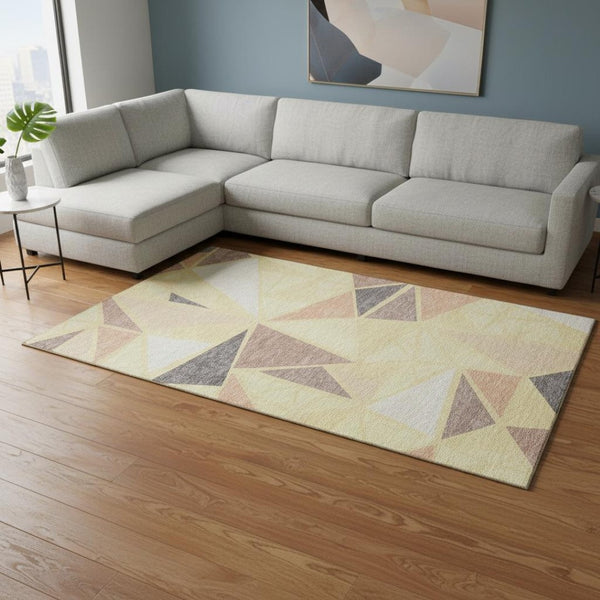 HomeRoots 10' X 14' Wheat Gray & Copper Geometric Area Rug - Washable, UV-Protected, Stylish & Durable Design 681557
