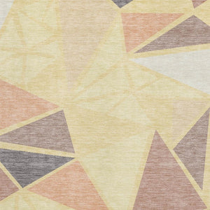 HomeRoots 10' X 14' Wheat Gray & Copper Geometric Area Rug - Washable, UV-Protected, Stylish & Durable Design 681557