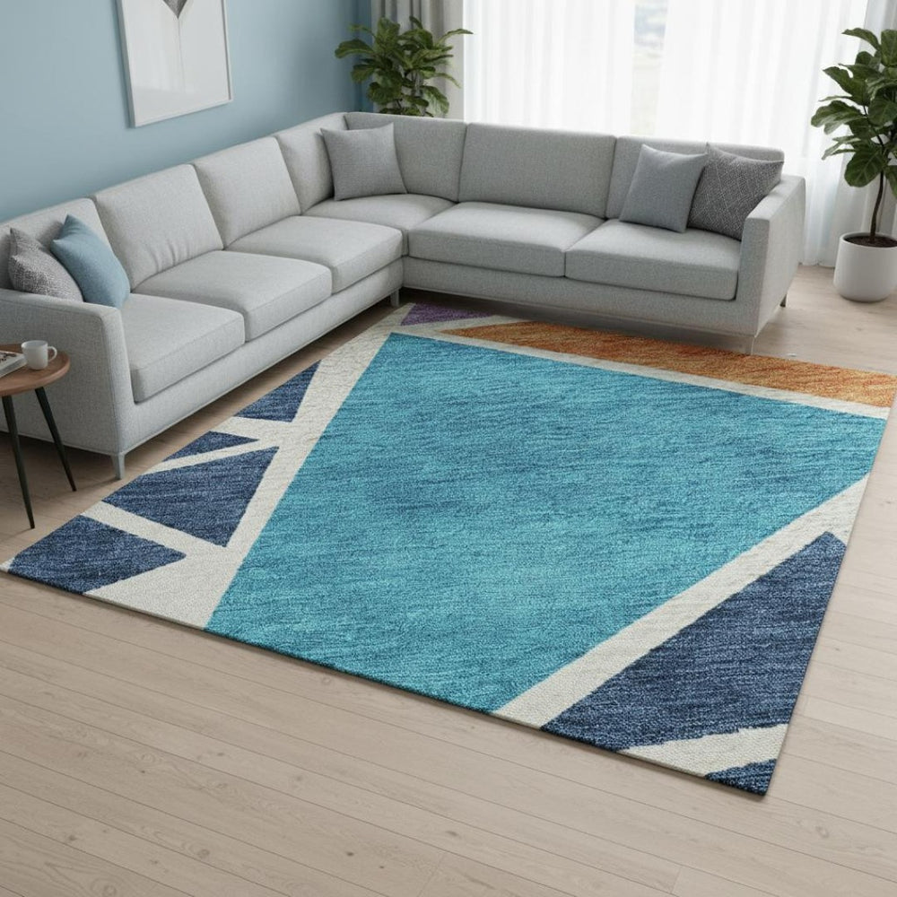 HomeRoots 10' X 14' Geometric Washable Area Rug in Vibrant Teal, Pink & Orange with UV Protection for Easy Care 681563