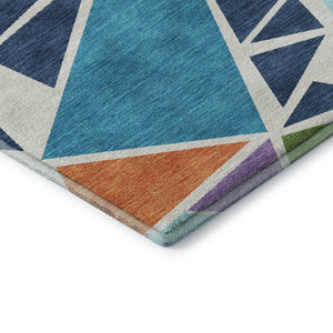 HomeRoots 10' X 14' Geometric Washable Area Rug in Vibrant Teal, Pink & Orange with UV Protection for Easy Care 681563