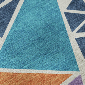 HomeRoots 10' X 14' Geometric Washable Area Rug in Vibrant Teal, Pink & Orange with UV Protection for Easy Care 681563