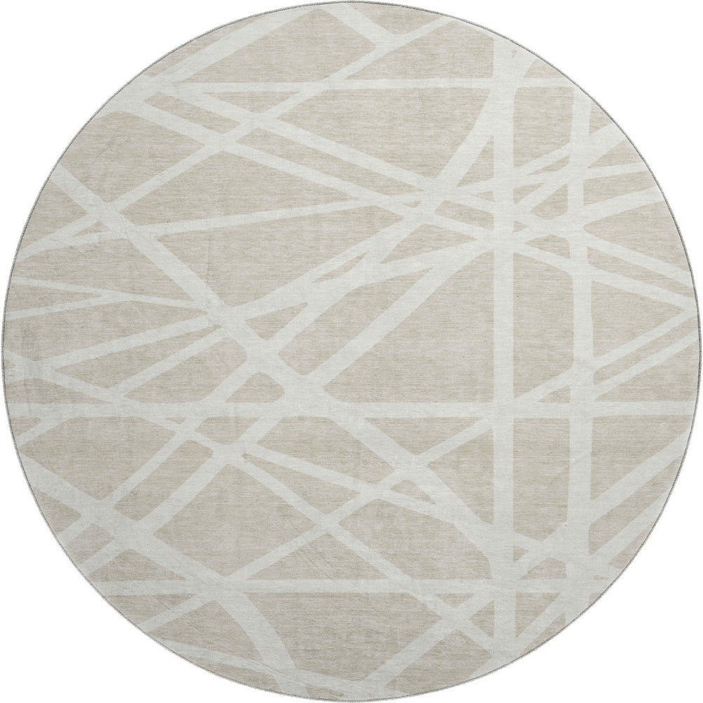 HomeRoots 8' Beige and Ivory Geometric Round Rug - Washable, UV Protected, Stain Resistant for Modern Spaces 681566