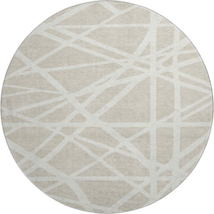 HomeRoots 8' Beige and Ivory Geometric Round Rug - Washable, UV Protected, Stain Resistant for Modern Spaces 681566