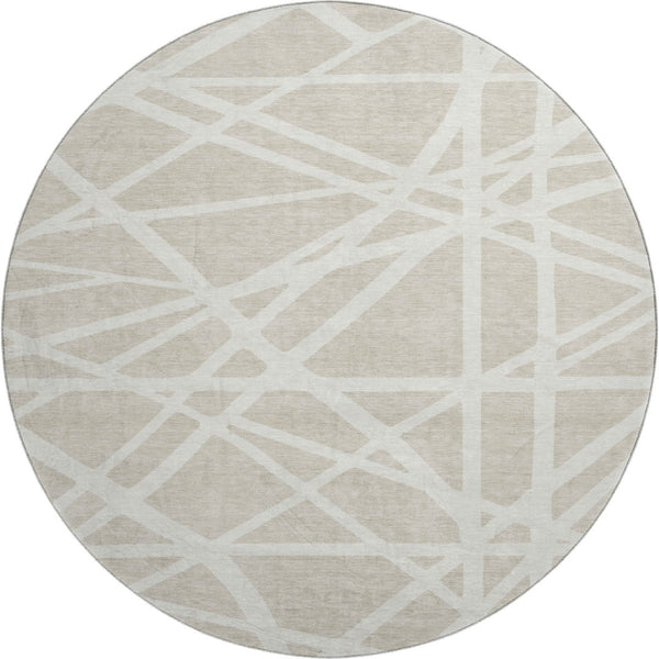 HomeRoots 8' Beige and Ivory Geometric Round Rug - Washable, UV Protected, Stain Resistant for Modern Spaces 681566