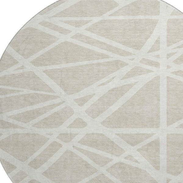 HomeRoots 8' Beige and Ivory Geometric Round Rug - Washable, UV Protected, Stain Resistant for Modern Spaces 681566