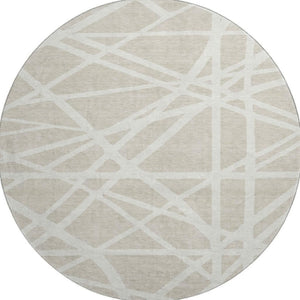 HomeRoots 8' Beige and Ivory Geometric Round Rug - Washable, UV Protected, Stain Resistant for Modern Spaces 681566