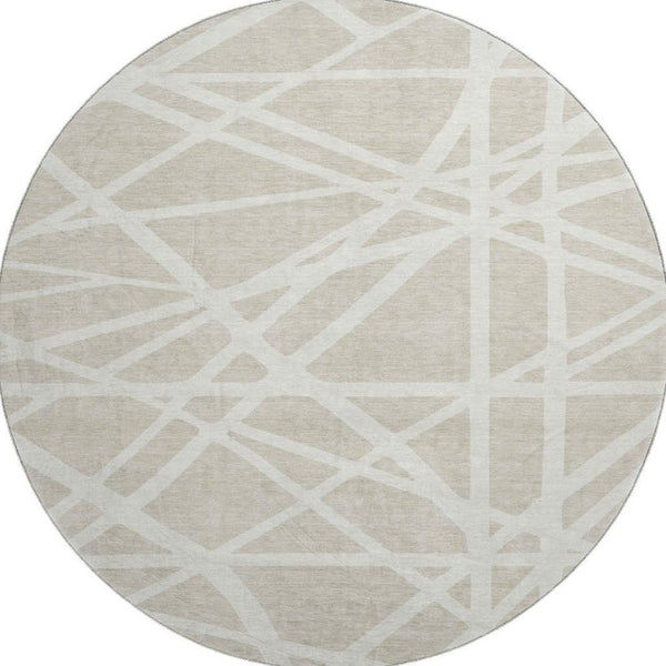 HomeRoots 8' Beige and Ivory Geometric Round Rug - Washable, UV Protected, Stain Resistant for Modern Spaces 681566