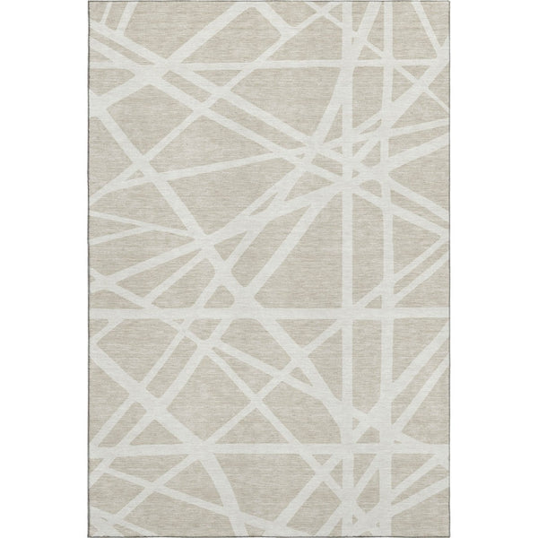 HomeRoots 9' X 12' Stylish Beige and Ivory Geometric Washable Area Rug with UV Protection for High-Traffic Spaces 681568