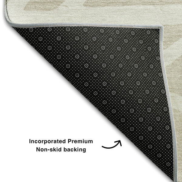 HomeRoots 9' X 12' Stylish Beige and Ivory Geometric Washable Area Rug with UV Protection for High-Traffic Spaces 681568