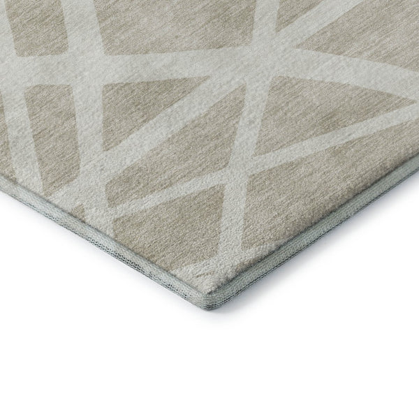 HomeRoots 9' X 12' Stylish Beige and Ivory Geometric Washable Area Rug with UV Protection for High-Traffic Spaces 681568