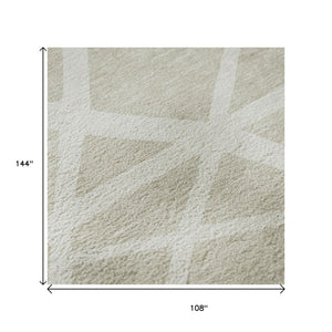 HomeRoots 9' X 12' Stylish Beige and Ivory Geometric Washable Area Rug with UV Protection for High-Traffic Spaces 681568