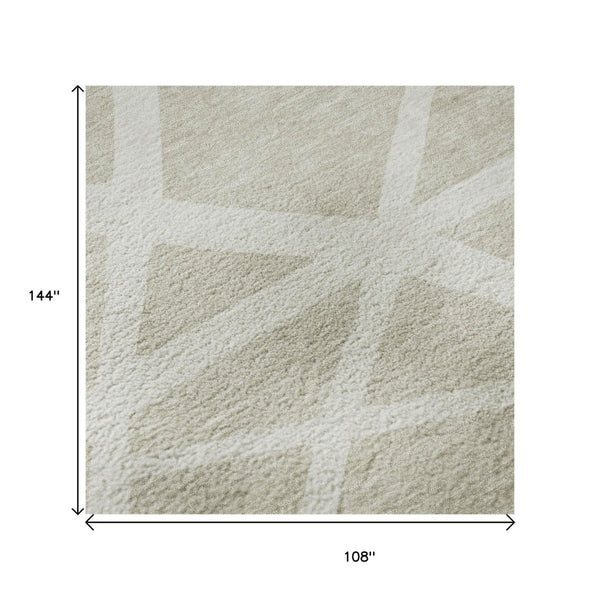 HomeRoots 9' X 12' Stylish Beige and Ivory Geometric Washable Area Rug with UV Protection for High-Traffic Spaces 681568