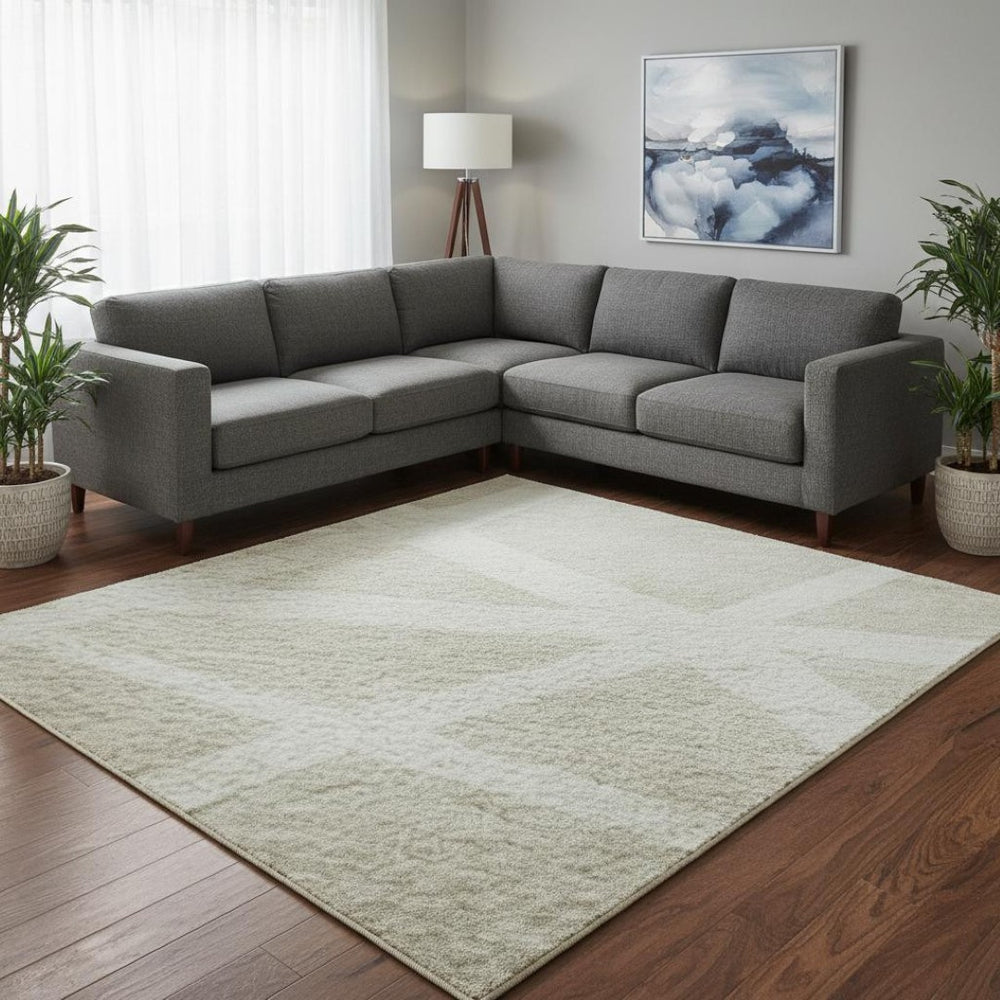 HomeRoots 9' X 12' Stylish Beige and Ivory Geometric Washable Area Rug with UV Protection for High-Traffic Spaces 681568