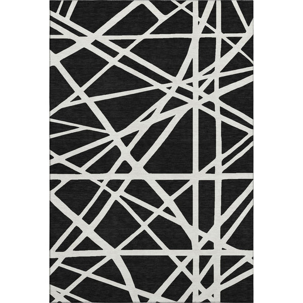 HomeRoots 5' X 8' Black And Ivory Geometric Area Rug - Stylish, Washable, UV-Protected for High-Traffic Spaces 681571