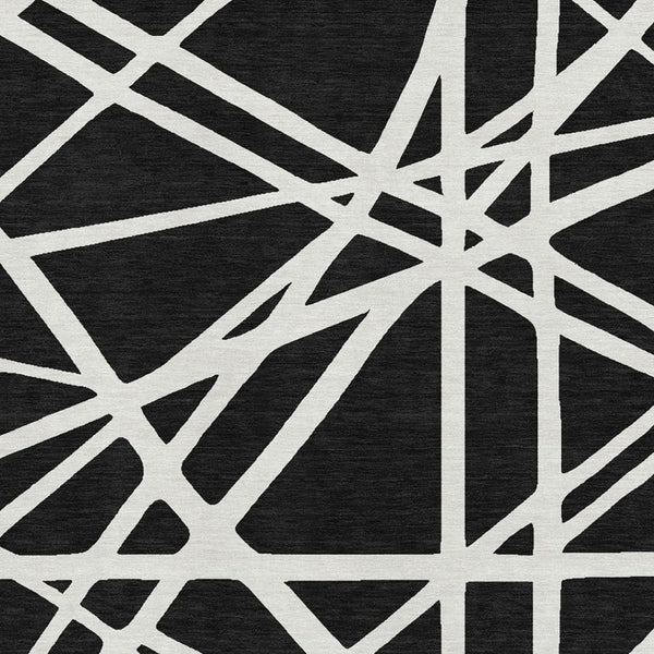 HomeRoots 5' X 8' Black And Ivory Geometric Area Rug - Stylish, Washable, UV-Protected for High-Traffic Spaces 681571