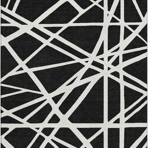 HomeRoots 5' X 8' Black And Ivory Geometric Area Rug - Stylish, Washable, UV-Protected for High-Traffic Spaces 681571