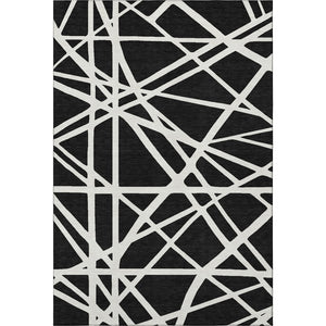 HomeRoots 8' X 10' Stylish Black and Ivory Geometric Area Rug – Washable, UV Protected, Perfect for Any Room! 681573