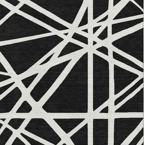 HomeRoots 9' X 12' Black And Ivory Geometric Area Rug – Washable, UV Protected & Family-Friendly Design! 681574