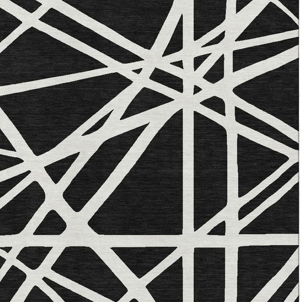 HomeRoots 9' X 12' Black And Ivory Geometric Area Rug – Washable, UV Protected & Family-Friendly Design! 681574
