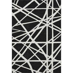 HomeRoots 10' X 14' Black And Ivory Geometric Area Rug - Washable, UV Protected, Durable & Stylish Design 681575