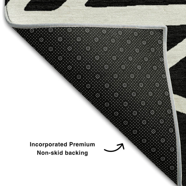 HomeRoots 10' X 14' Black And Ivory Geometric Area Rug - Washable, UV Protected, Durable & Stylish Design 681575
