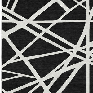 HomeRoots 10' X 14' Black And Ivory Geometric Area Rug - Washable, UV Protected, Durable & Stylish Design 681575
