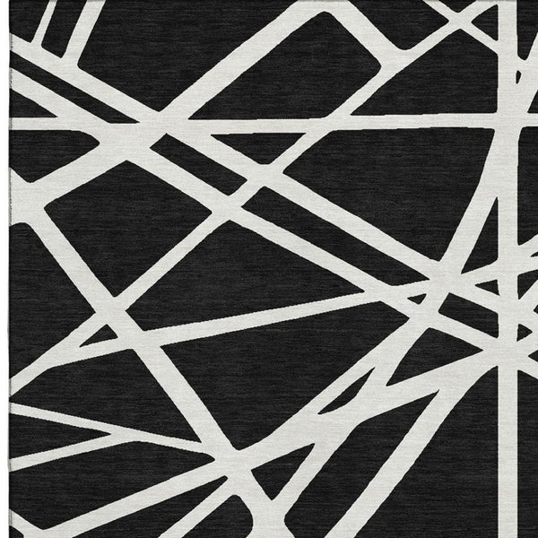HomeRoots 10' X 14' Black And Ivory Geometric Area Rug - Washable, UV Protected, Durable & Stylish Design 681575