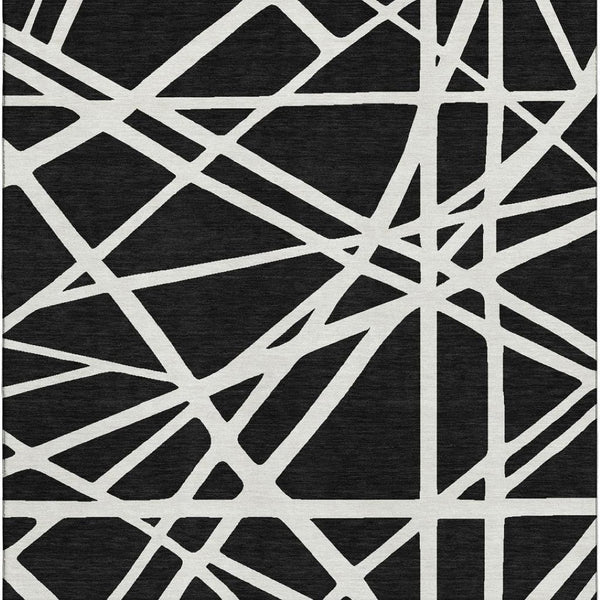 HomeRoots 10' X 14' Black And Ivory Geometric Area Rug - Washable, UV Protected, Durable & Stylish Design 681575