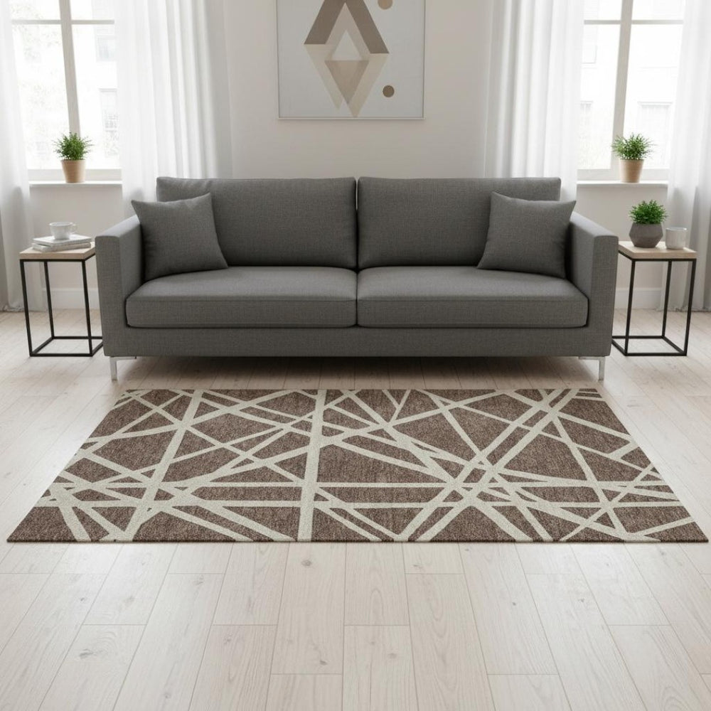 HomeRoots 5' X 8' Brown and Ivory Geometric Area Rug - Washable, UV Protected, Durable for Families & Pets 681577