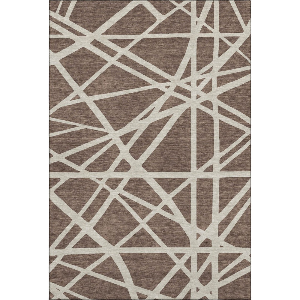 HomeRoots 5' X 8' Brown and Ivory Geometric Area Rug - Washable, UV Protected, Durable for Families & Pets 681577