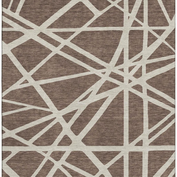 HomeRoots 5' X 8' Brown and Ivory Geometric Area Rug - Washable, UV Protected, Durable for Families & Pets 681577
