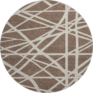 HomeRoots 8' Brown and Ivory Geometric Round Rug – Washable, UV-Protected, Stain-Resistant, Family-Friendly Décor 681578