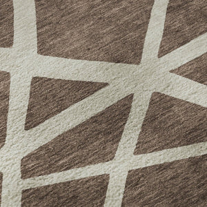 HomeRoots 8' Brown and Ivory Geometric Round Rug – Washable, UV-Protected, Stain-Resistant, Family-Friendly Décor 681578