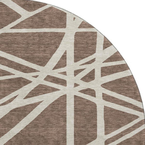 HomeRoots 8' Brown and Ivory Geometric Round Rug – Washable, UV-Protected, Stain-Resistant, Family-Friendly Décor 681578