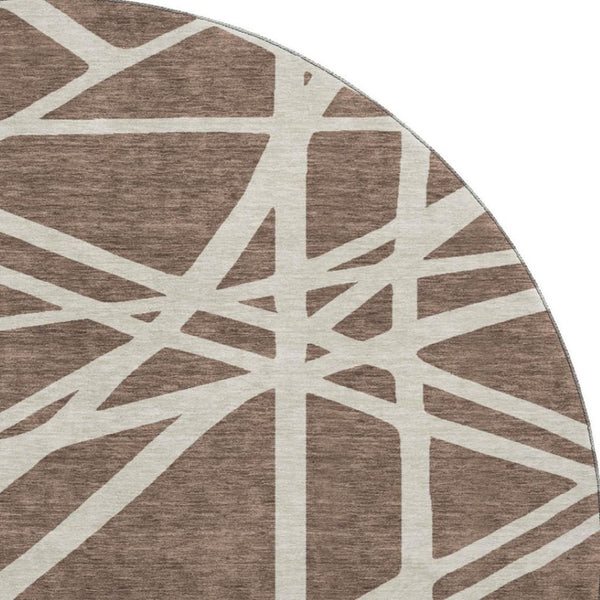 HomeRoots 8' Brown and Ivory Geometric Round Rug – Washable, UV-Protected, Stain-Resistant, Family-Friendly Décor 681578