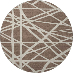 HomeRoots 8' Brown and Ivory Geometric Round Rug – Washable, UV-Protected, Stain-Resistant, Family-Friendly Décor 681578