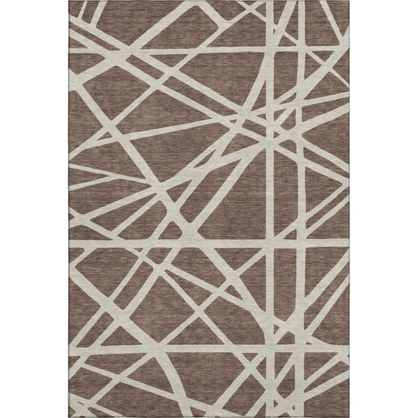 HomeRoots 9' X 12' Brown and Ivory Geometric Washable Area Rug – Durable, UV-Protected, Stylish & Easy-Clean! 681580