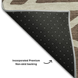 HomeRoots 9' X 12' Brown and Ivory Geometric Washable Area Rug – Durable, UV-Protected, Stylish & Easy-Clean! 681580