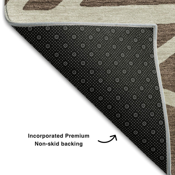 HomeRoots 9' X 12' Brown and Ivory Geometric Washable Area Rug – Durable, UV-Protected, Stylish & Easy-Clean! 681580
