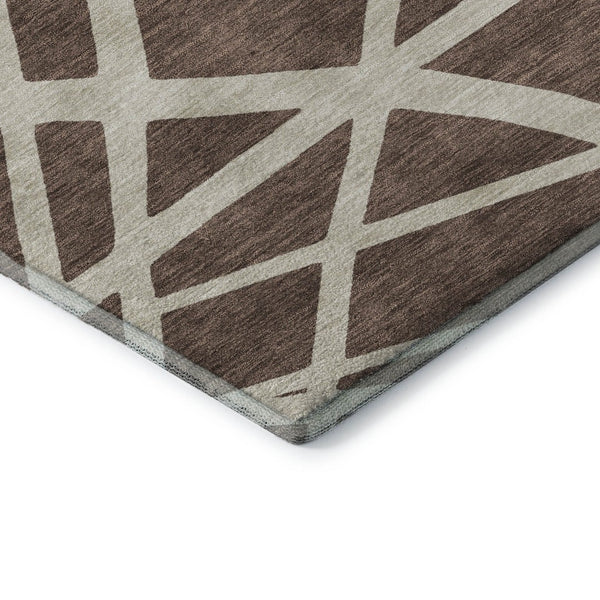 HomeRoots 9' X 12' Brown and Ivory Geometric Washable Area Rug – Durable, UV-Protected, Stylish & Easy-Clean! 681580