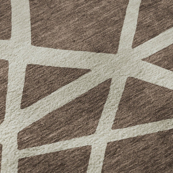 HomeRoots 9' X 12' Brown and Ivory Geometric Washable Area Rug – Durable, UV-Protected, Stylish & Easy-Clean! 681580