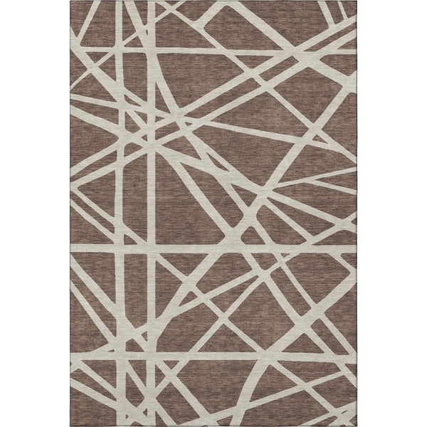 HomeRoots 9' X 12' Brown and Ivory Geometric Washable Area Rug – Durable, UV-Protected, Stylish & Easy-Clean! 681580