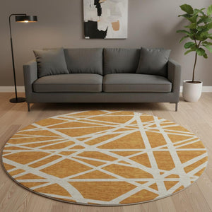 HomeRoots 8' Copper Geometric Round Rug - Washable, UV Protected, Stylish & Durable for High-Traffic Areas 681584