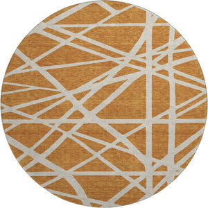 HomeRoots 8' Copper Geometric Round Rug - Washable, UV Protected, Stylish & Durable for High-Traffic Areas 681584